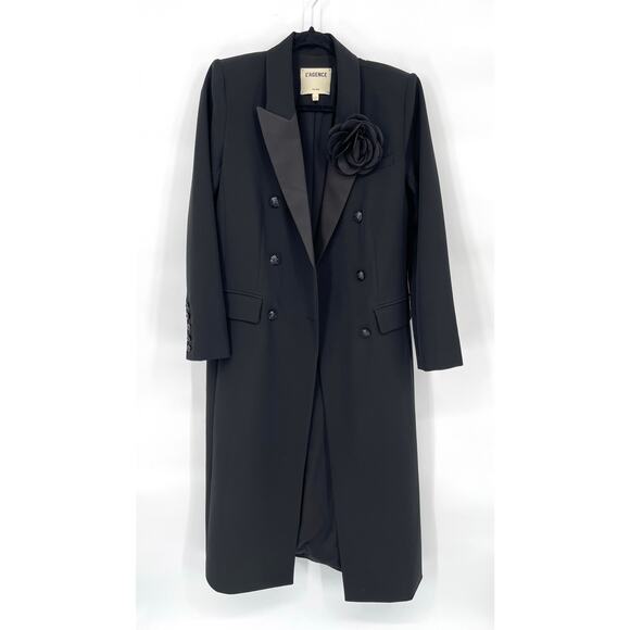 L’Agence Quinton Rosette Detail Long Tuxedo Jacket Coat In Black size 6 - Picture 3 of 15